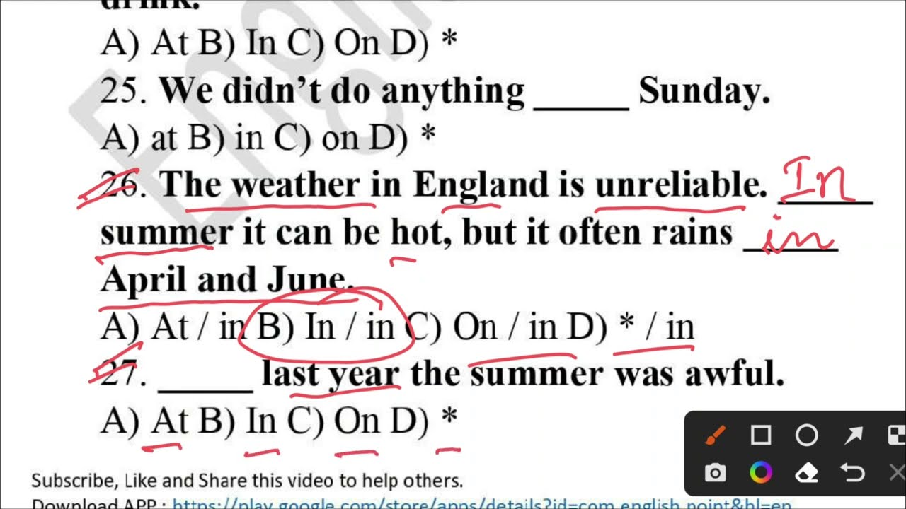 Prepositions | Preposition of Time (IN, AT & ON) | Preposition Exercise | English Point