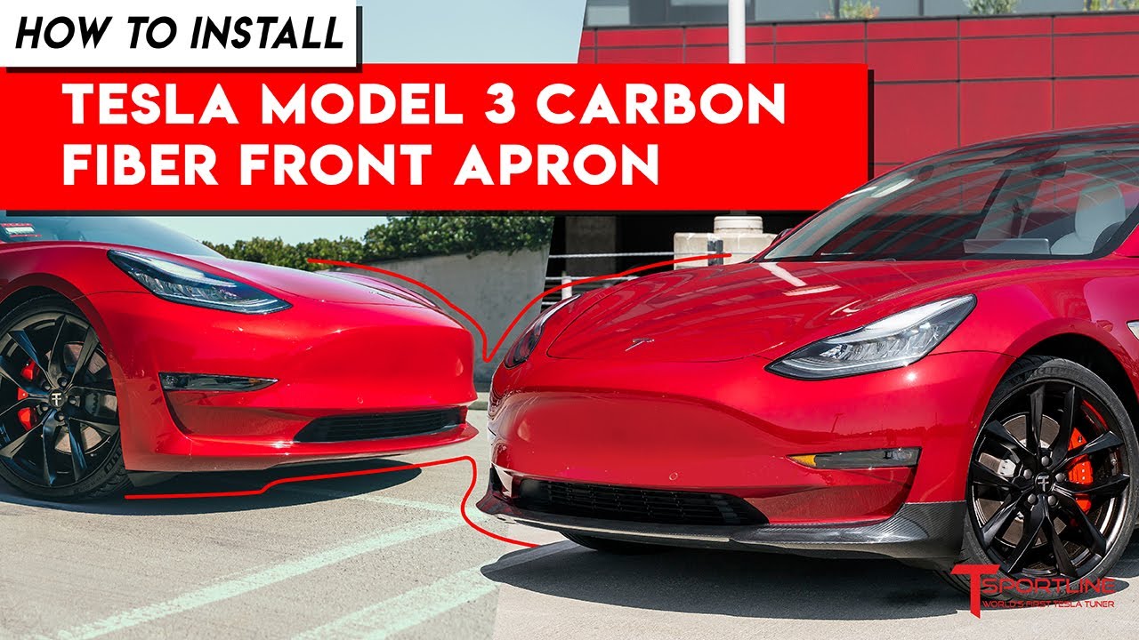 🔥Best Looking Model 3 Front End! New Carbon Fiber Front Apron installation on Telsa M3  - DIY How To