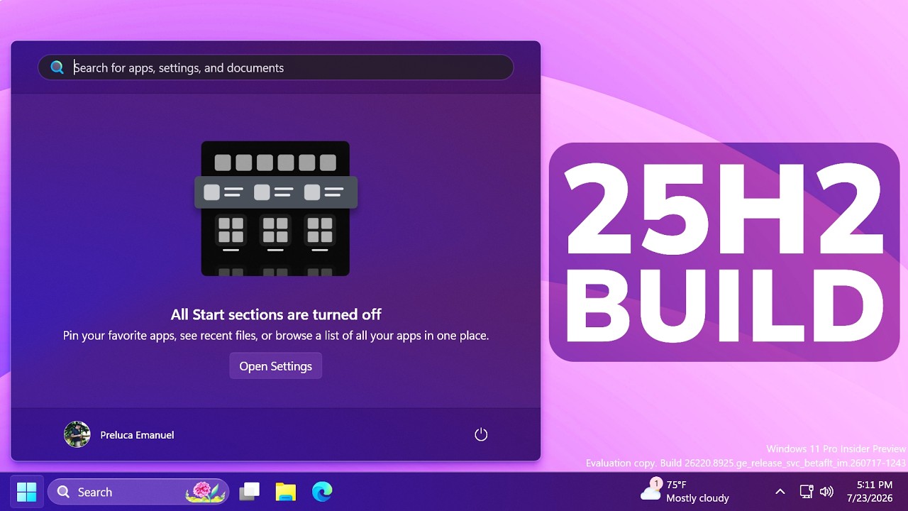 Новая сборка Windows 11 25H2 26220.8925 &mdash; новое меню &laquo;Пуск&raquo; УЖЕ ЗДЕСЬ, новый &laquo;Проводник&raquo; и исправ...
