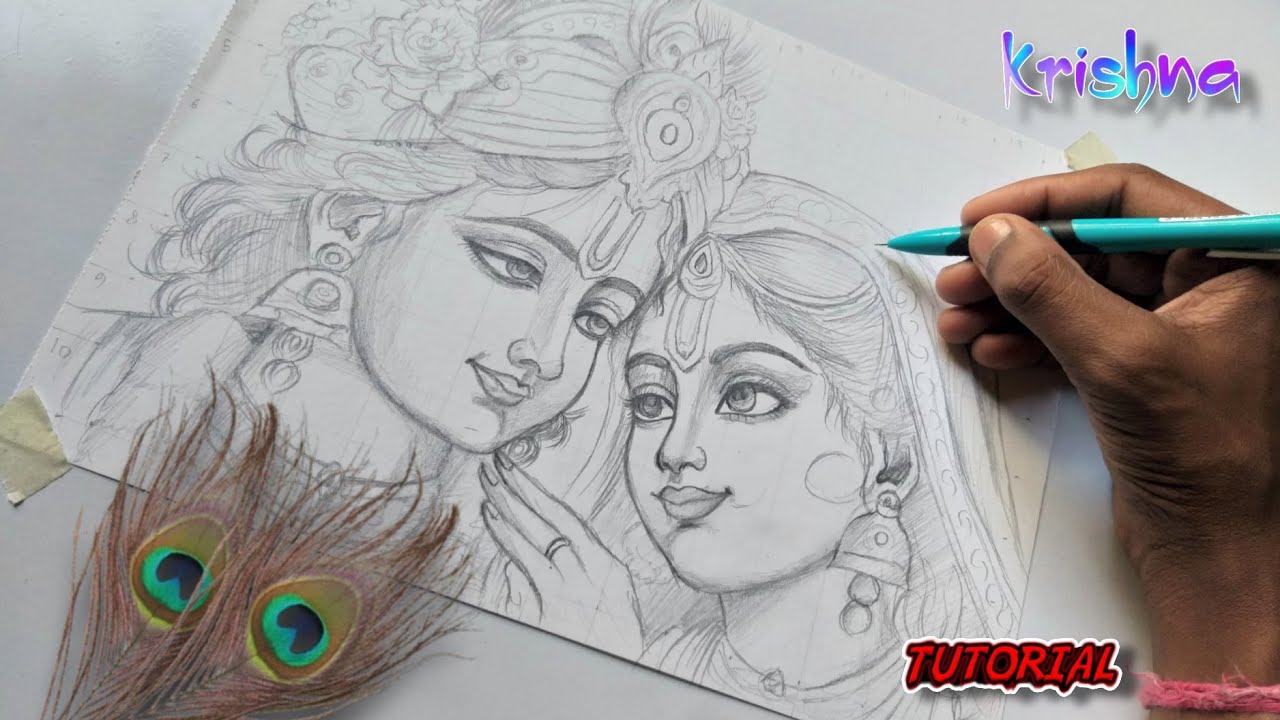 Radha Krishna Playing Holi Drawing 😍, Radha Krishna Drawing, Outline Tutorial 