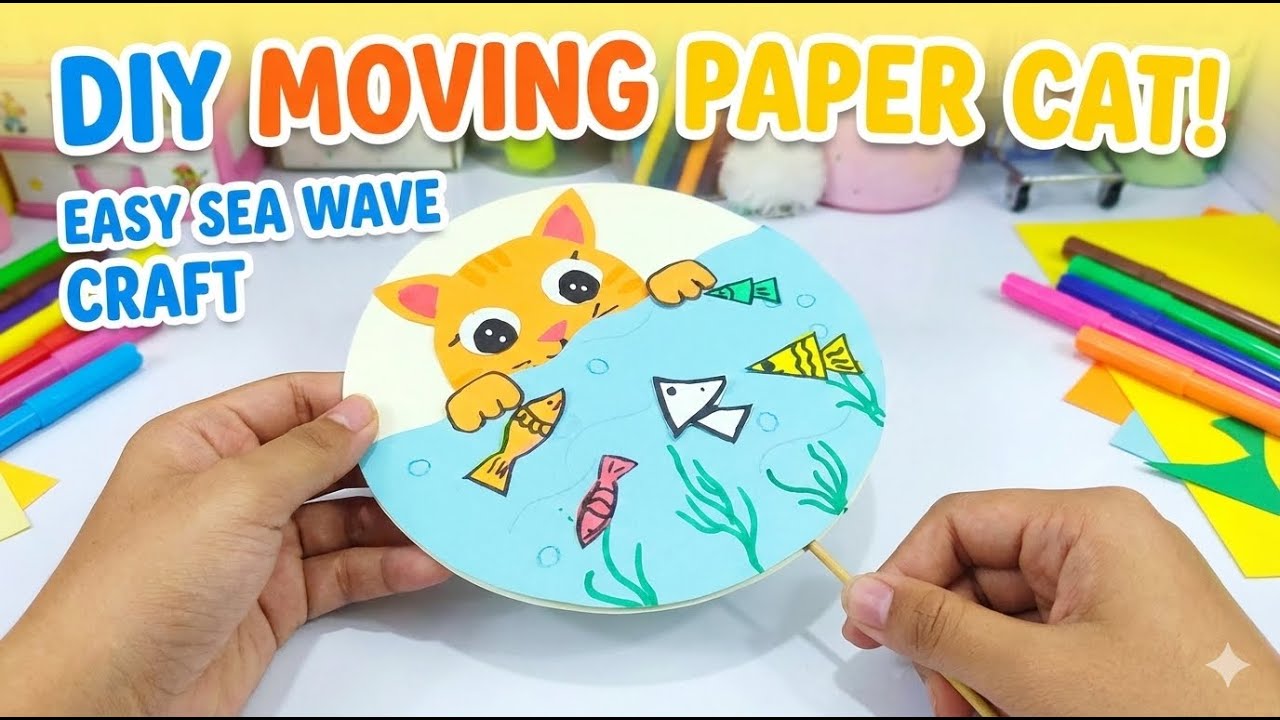 Make a Moving Cat! 🌊 Cute Ocean Paper Craft (Peek-a-Boo Mechanism)