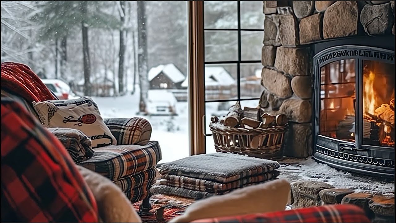 Relaxing Fireplace 🔥 Cozy Winter Cabin | Crackling Fire Sounds