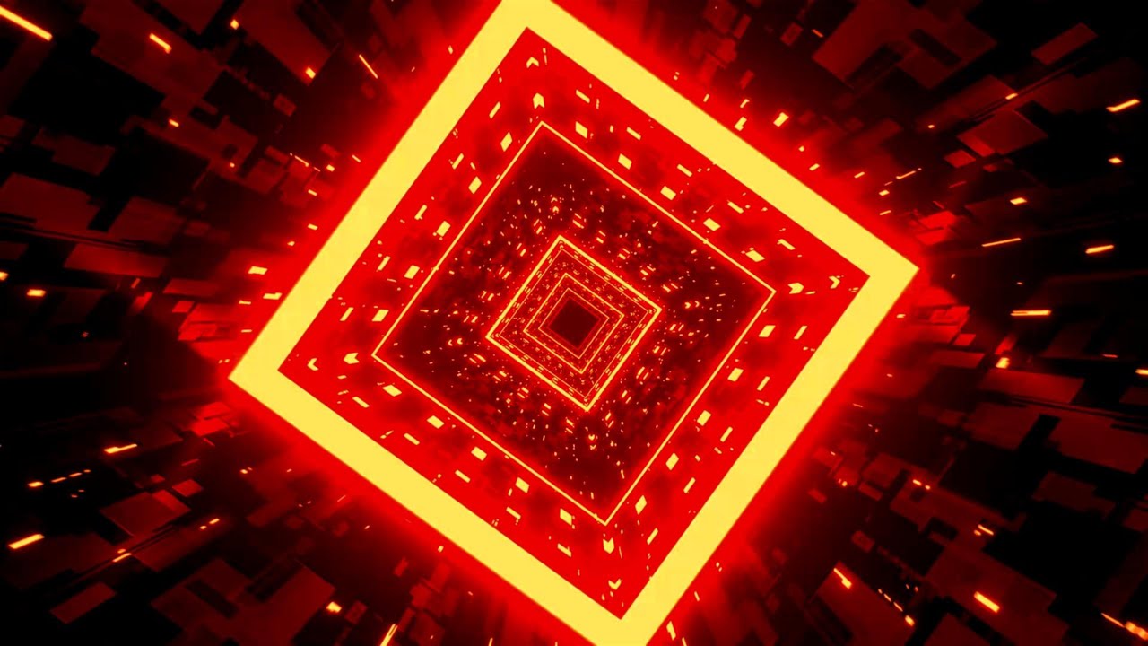 🎬 Explosão Visual 4K | Futuristischer Quadratischer Neon-Tunnel in Rot und Orange – (Ohne Ton)