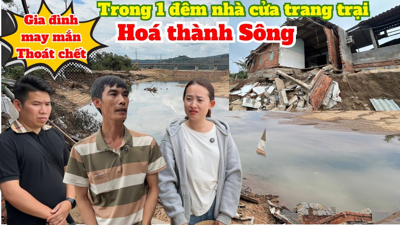 Chủ trại heo tận mắt chứng kiến dòng lũ nuốt chững toàn bộ trang trại, A chỉ biết đứng nhìn bất lực.