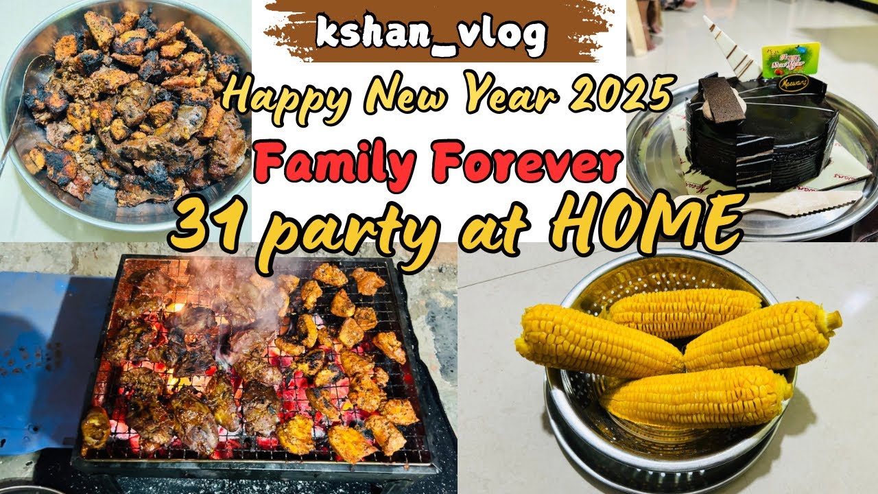 31 party at home #bye2024 #welcome2025 #2025 #kshan_vlog #party #newyear #bbq #panipuri #memes #fun
