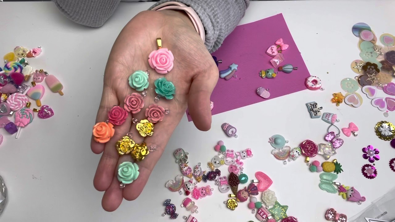 Pretty Resin pieces turned into charms with E6000 jewellery and bead glue