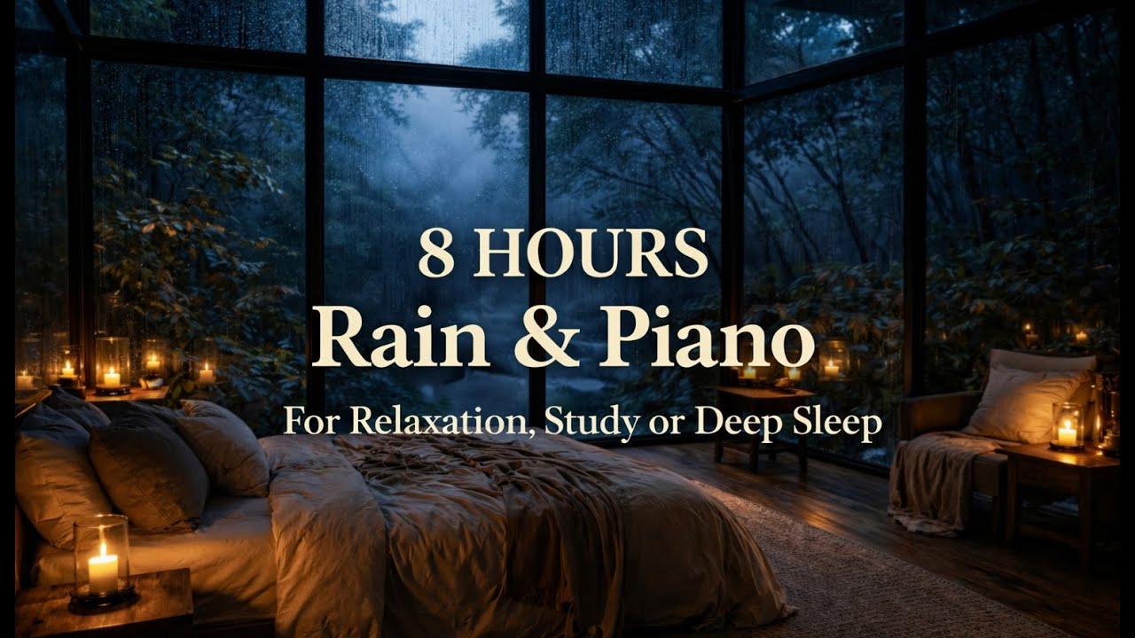 Gentle Piano & Rain for Sleep | 8 Hours Deep Relaxation, Study & Stress Relief (No Ads)