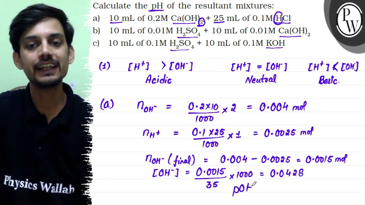 Calculate the \( \mathrm{pH} \) of the resultant mixtures:
a) \( 10...