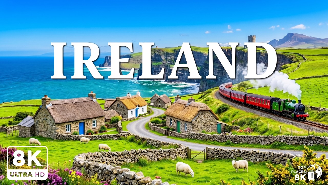 Ireland Nature 8K ☘️ Irish Countryside, Atlantic Cliffs & Peaceful Green Landscapes