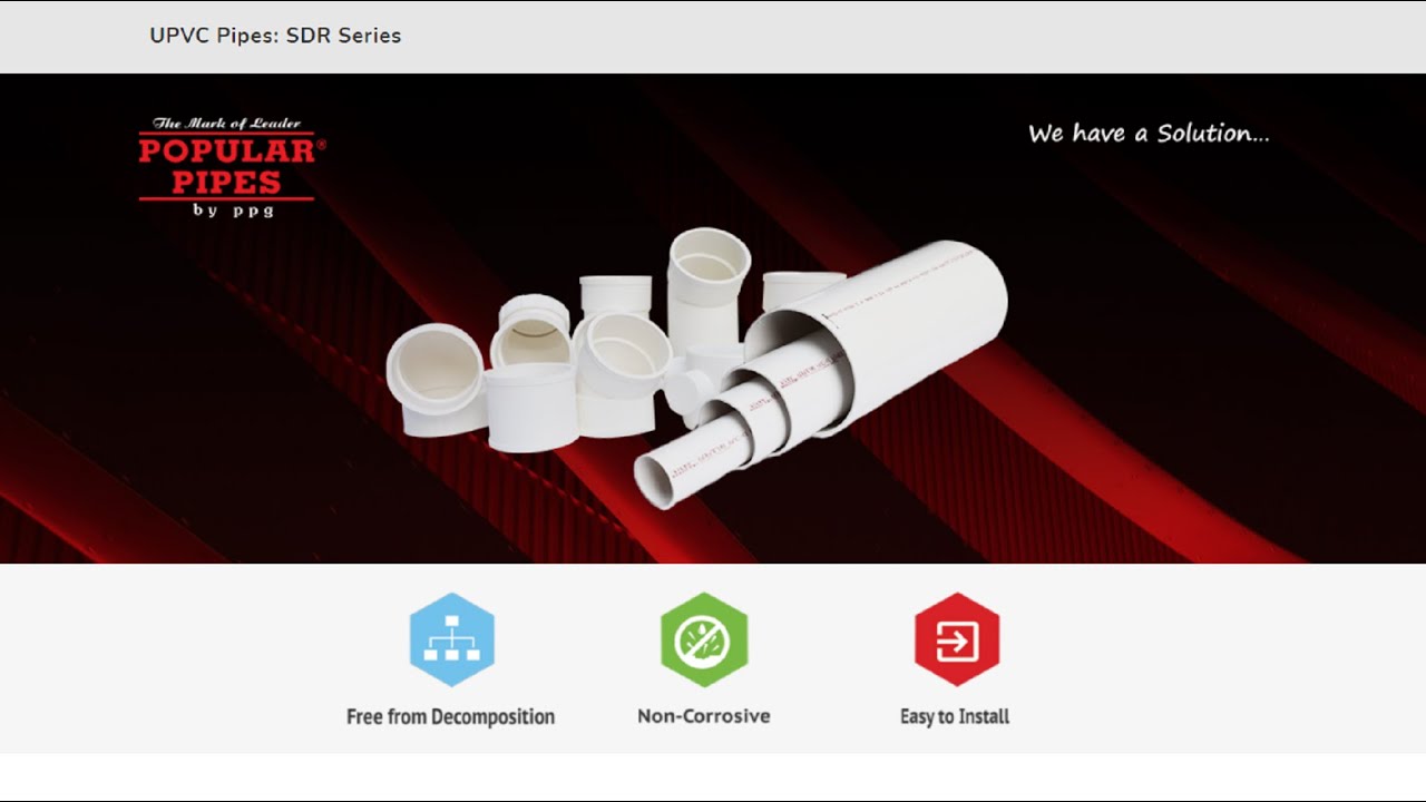 Popular UPVC SDR Series &ndash; Pipes and Fittings