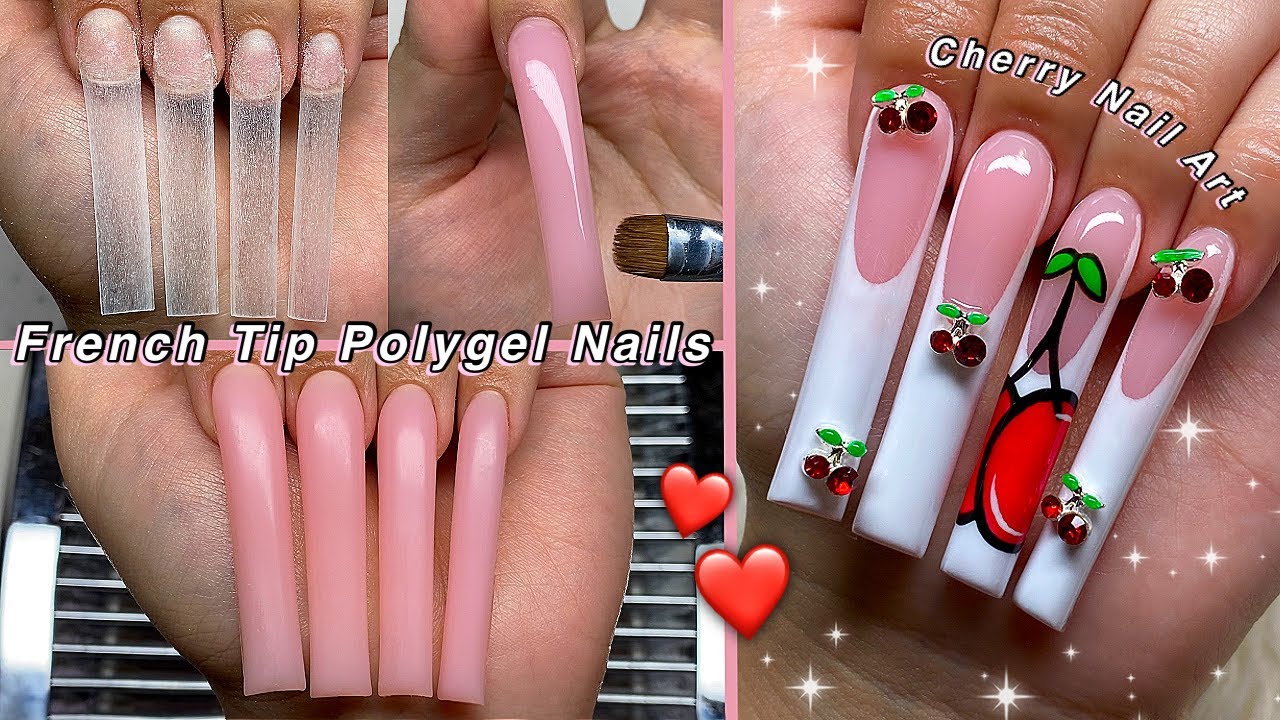 CHERRY FRENCH TIP POLYGEL NAILS🍒 EASY NAIL ART + NAILS BY VIC X YOUR NAIL LAB BOX | Nail Tutorial