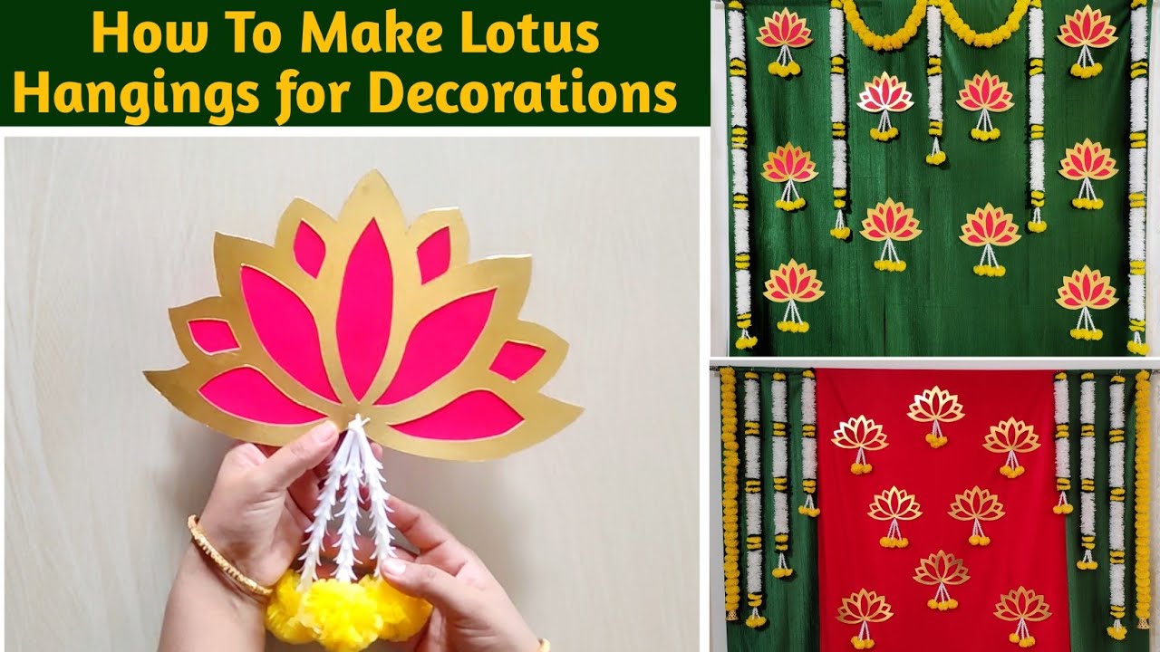 Lotus Hangings for Traditional Pooja Backdrop | Traditional Pooja Backdrop Decoration ideas at home.