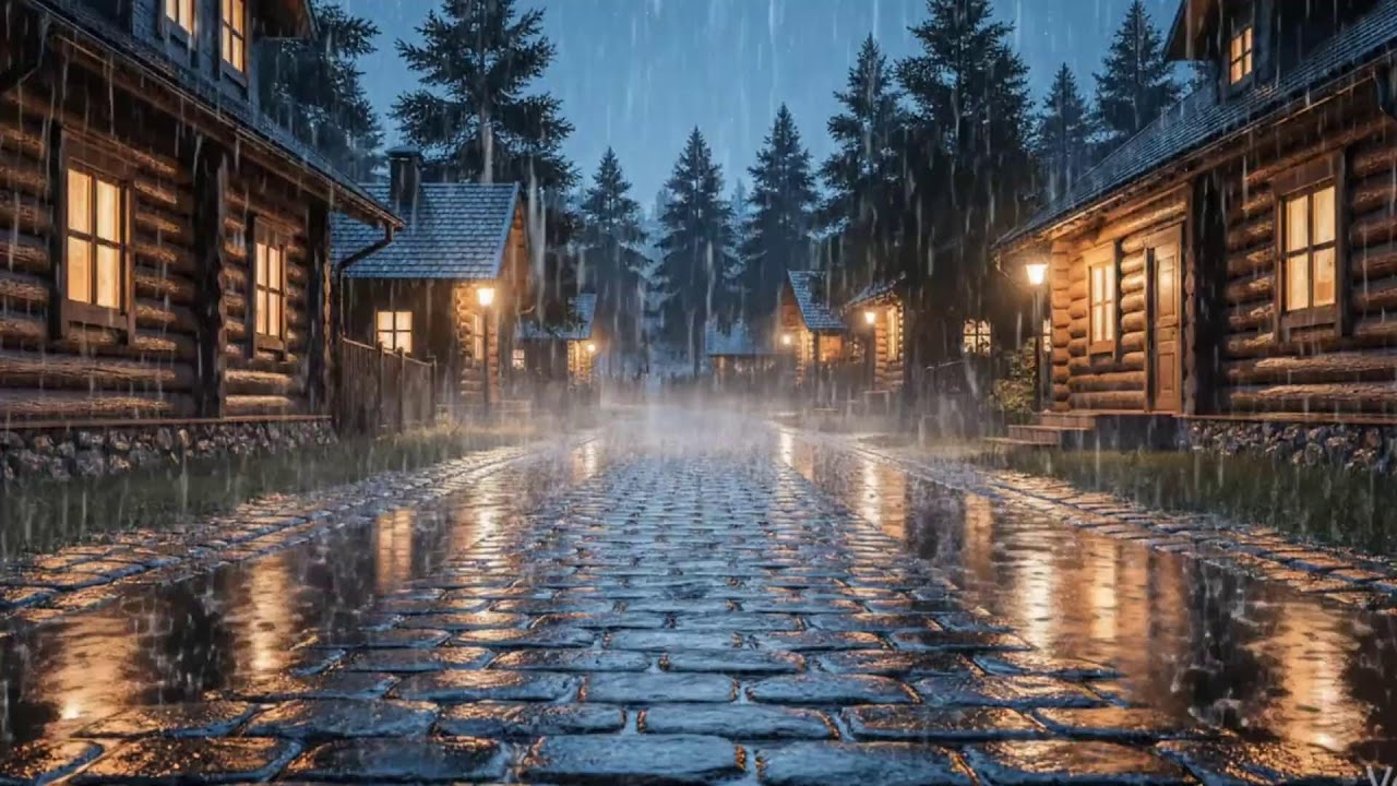 Streaming Peaceful Rain in a Wooden Street at Night | ASMR for Focus