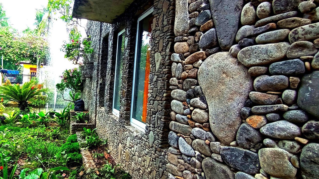 rumah cantik hiasan dinding batu kerikil  pilihan part 1 | rumah batu alam dan air mancur di salayo
