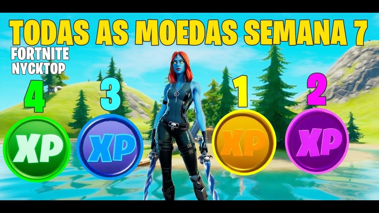 LOCALIZA&Ccedil;&Atilde;O DE TODAS AS MOEDAS DE XP SEMANA 7!!! - FORTNITE TEMPORADA 4