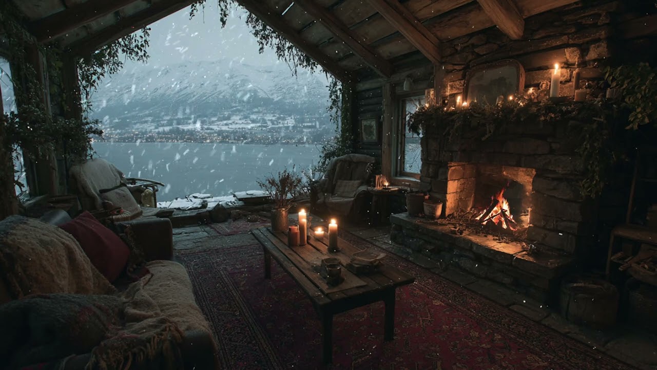 Warm Fireplace & Snow Sounds 🔥 Soft Piano for Study, Sleep & Stress Relief