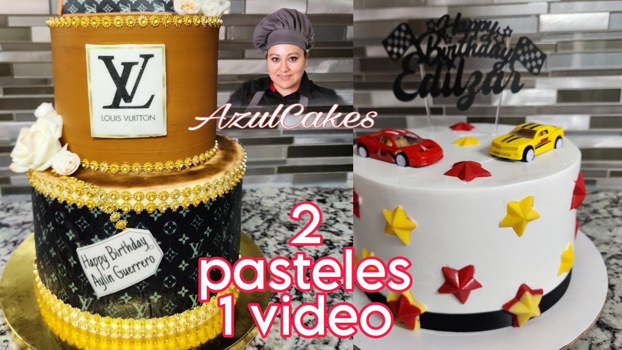 pastel LV y pastel de  Autos en chantilly con hoja arroz