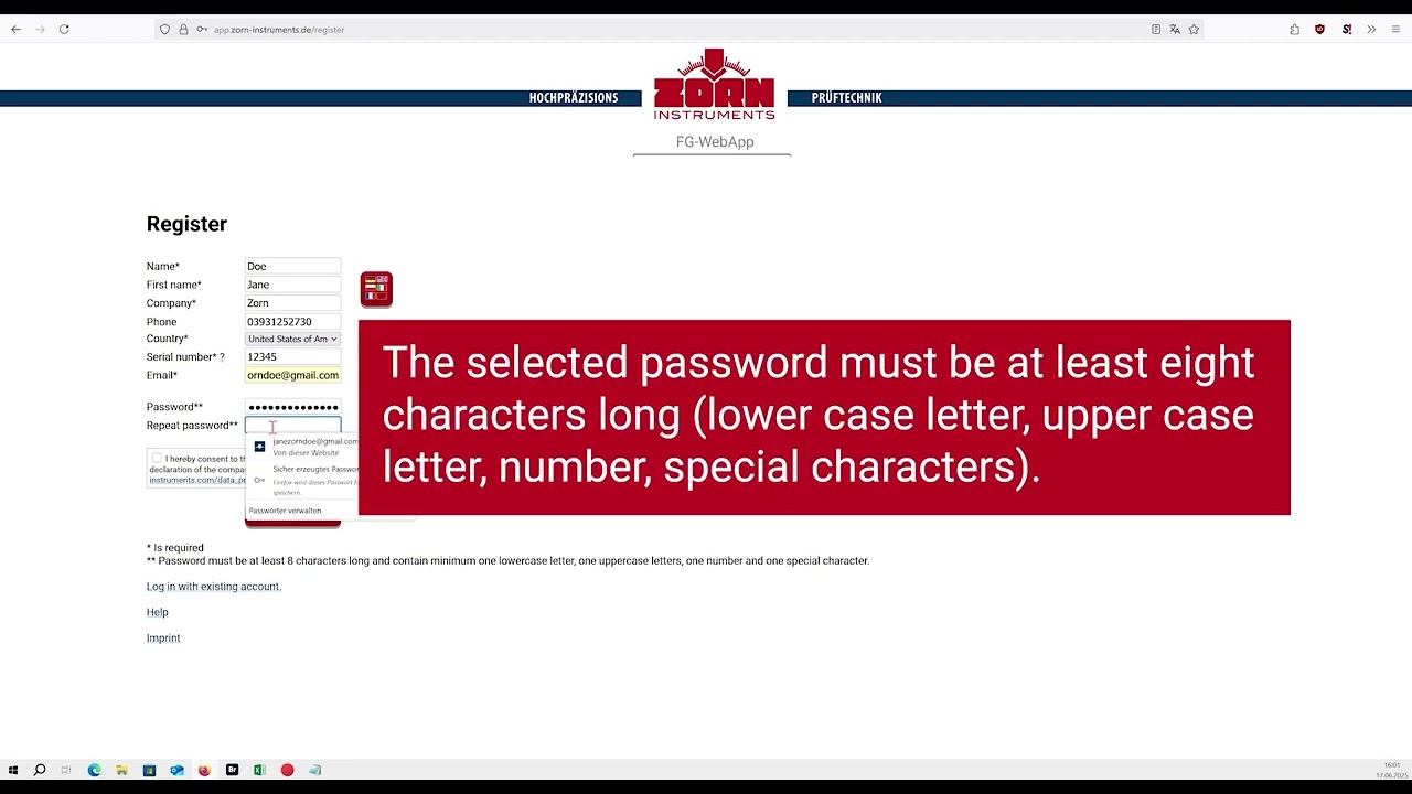 ZORN FG WebApp: How to register and log in &ndash; Quick start in 2 minutes