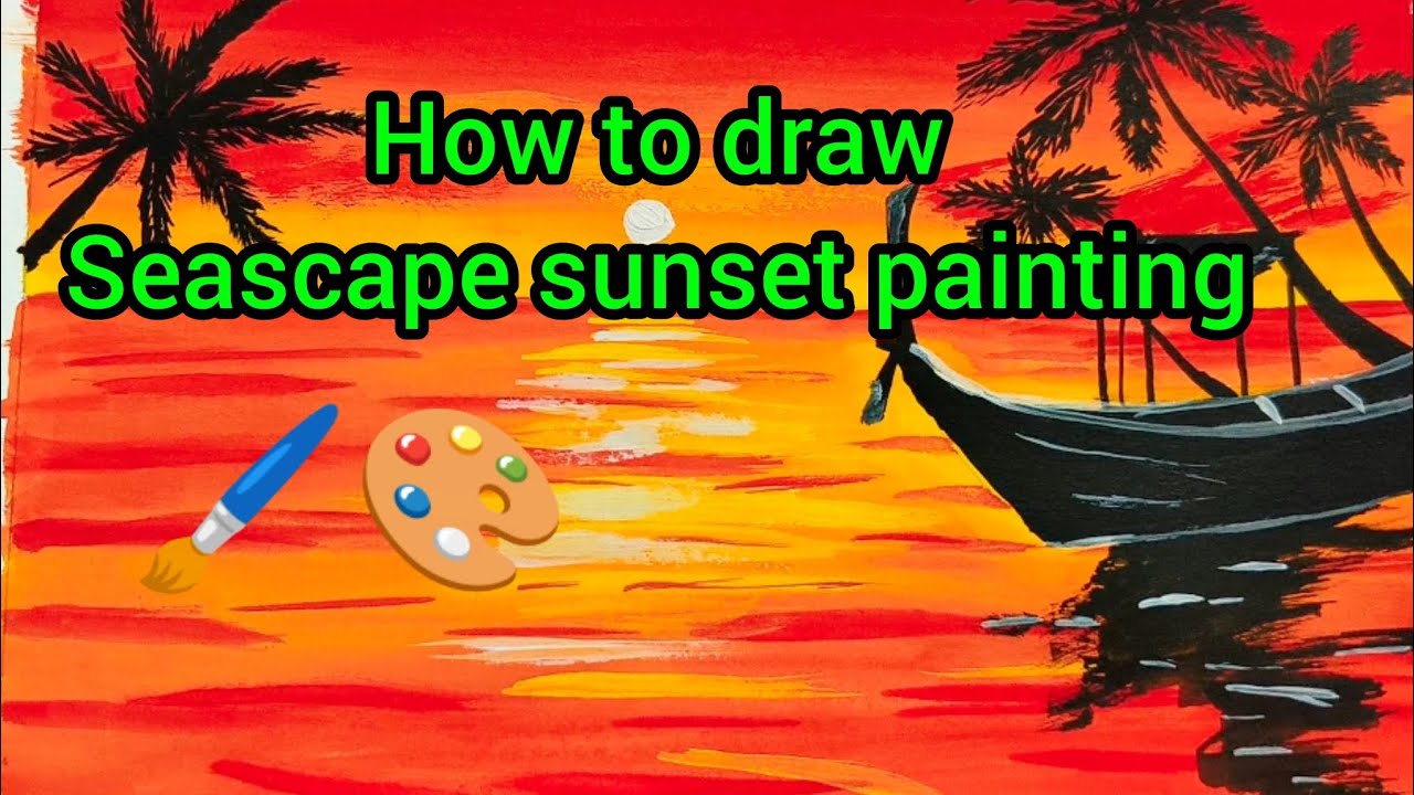 How to draw Seascape sunset | Seascape sunset painting | step by step tutorial painting 