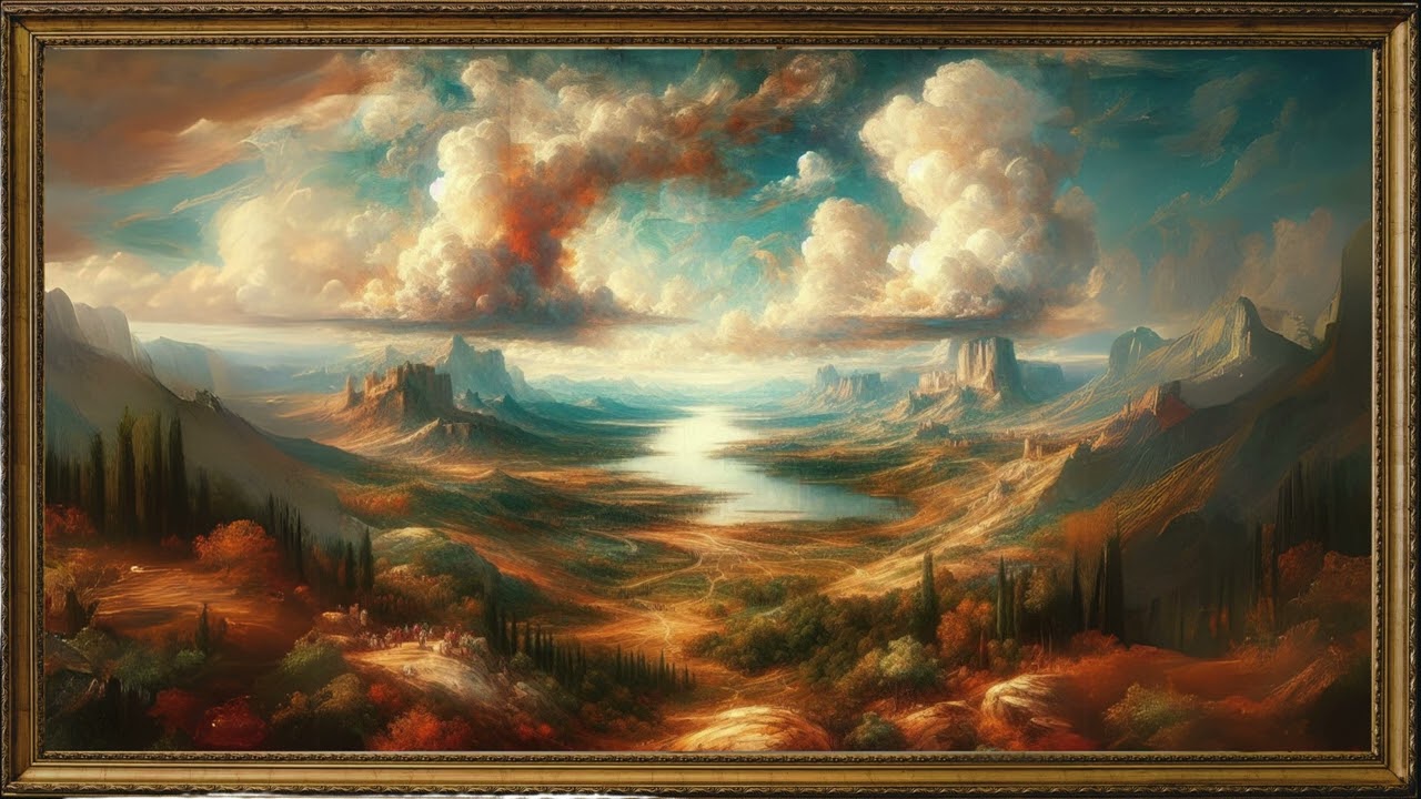 غروب هادئ فوق بحيرة ساحرة | لوحة فنية خلابة | Tranquil Sunset Over Enchanting Lake,Stunning Artwork