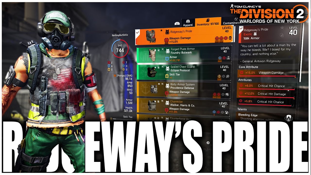 THE DIVISION 2 EXOTIC CHEST RIDGEWAY'S PRIDE BUFF IS A MUST FARM AND WITH THIS PVE BUILD ITS INSANE.
