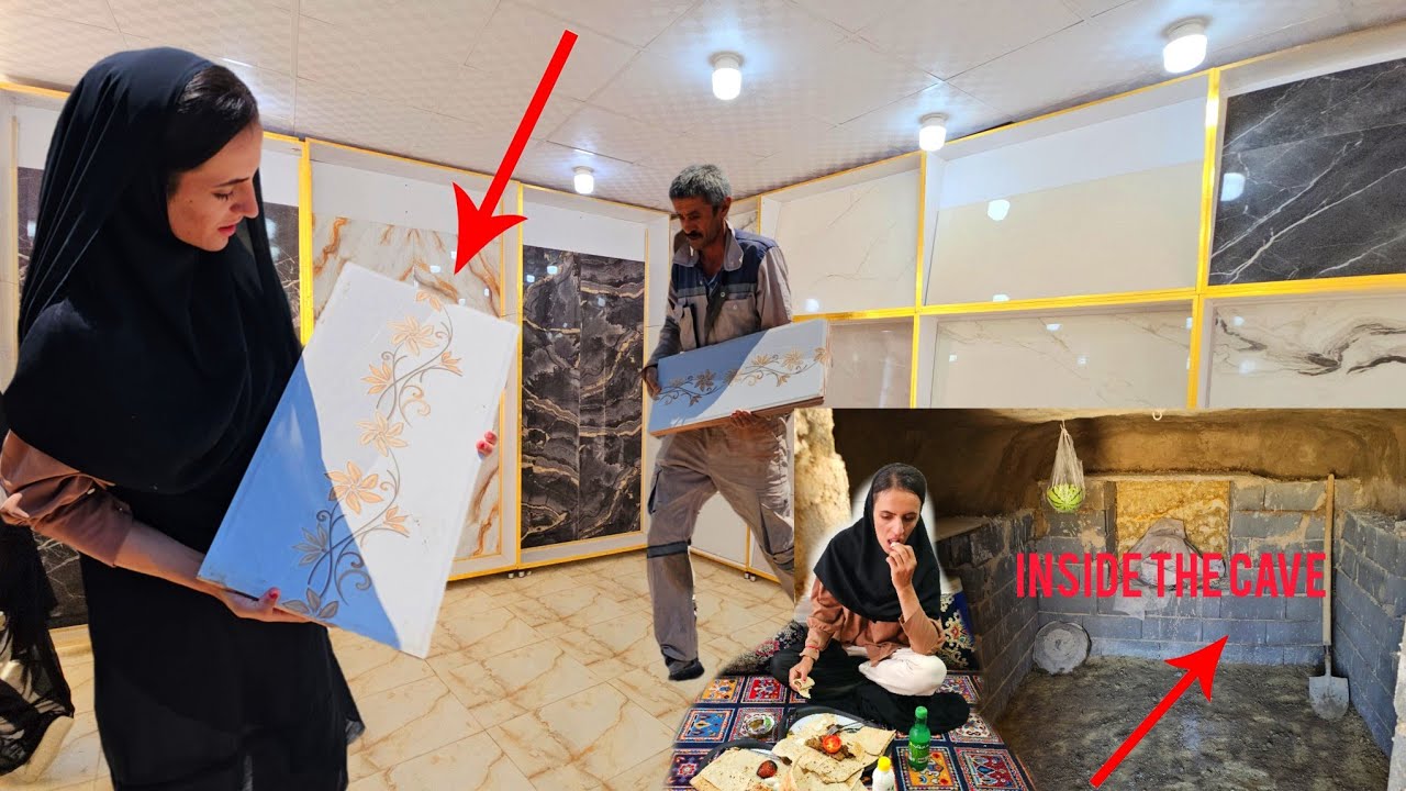 Young mother dream trip through city; choosing striking tiles to make cavei shelter flourish
