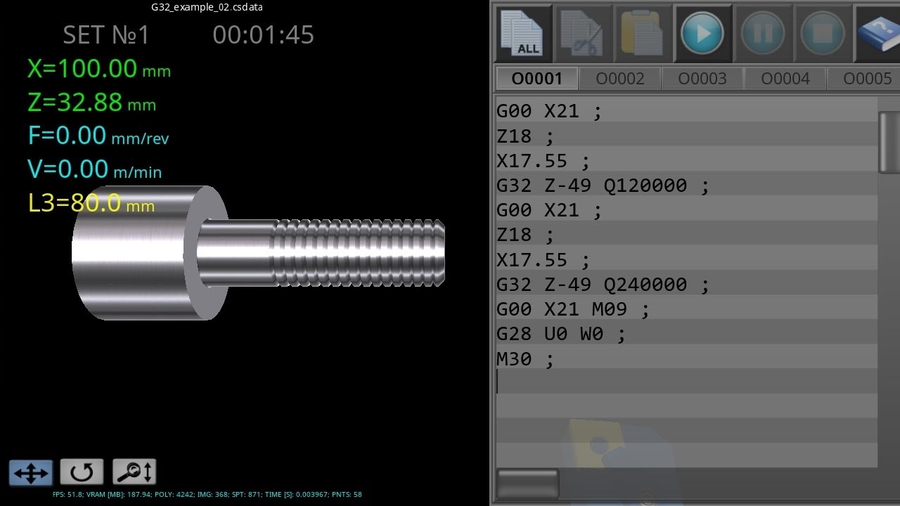 g32 cnc code example //cnc g32 code // cnc lathe g32