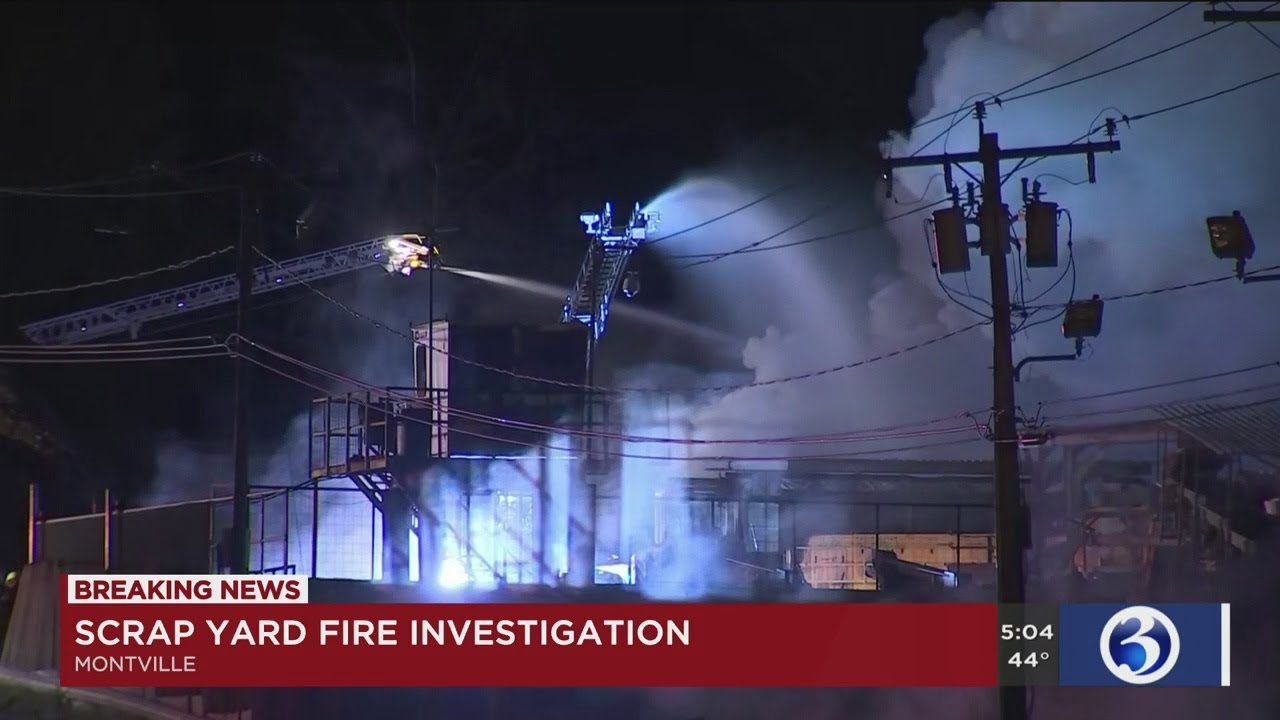 VIDEO: Scrapyard fire shuts down road in Uncasville