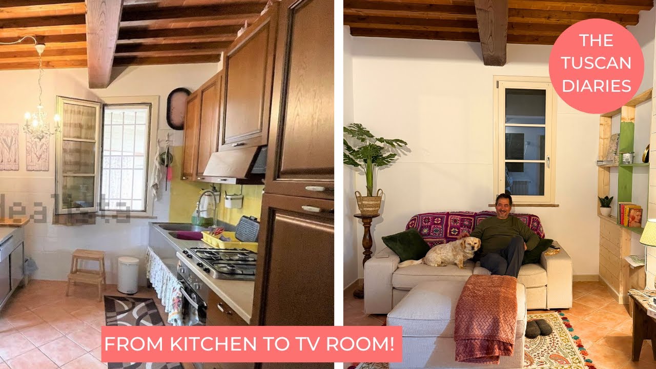 TURNING A  KITCHEN INTO A TV ROOM - Tuscan House Renovation