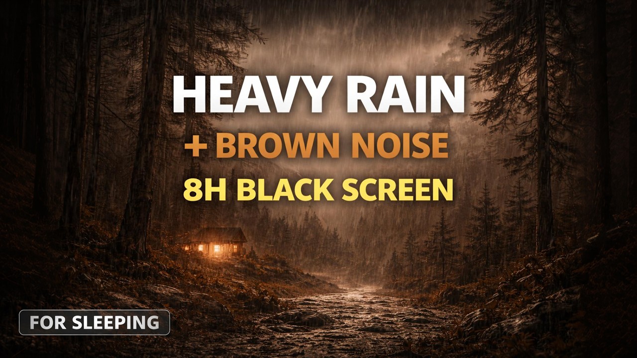 (No Ads) Fall Asleep Fast: Heavy Rain + Brown Noise | Black Screen for Sleeping (8H)