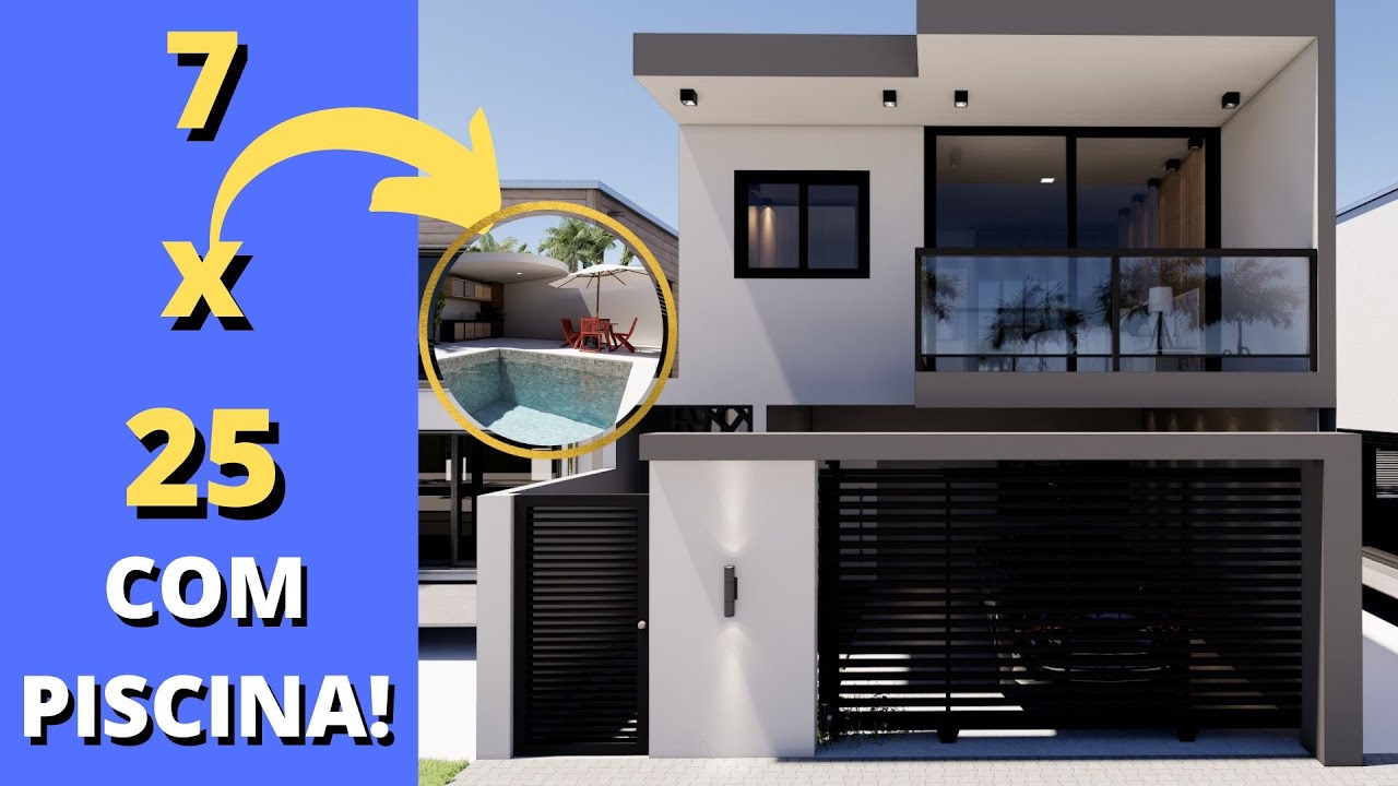 ✅PROJETO DE CASA 7X25 3 QUARTOS | PISCINA | CLOSET