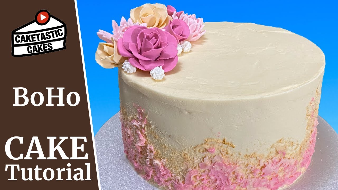 Bohemian Styled, Textured Buttercream Icing Cake Tutorial with Gum Paste Flowers