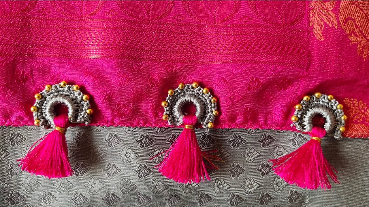 Part 2: Unique ring bead crochet motif saree kuchu design| Quick Motif saree kuchu design