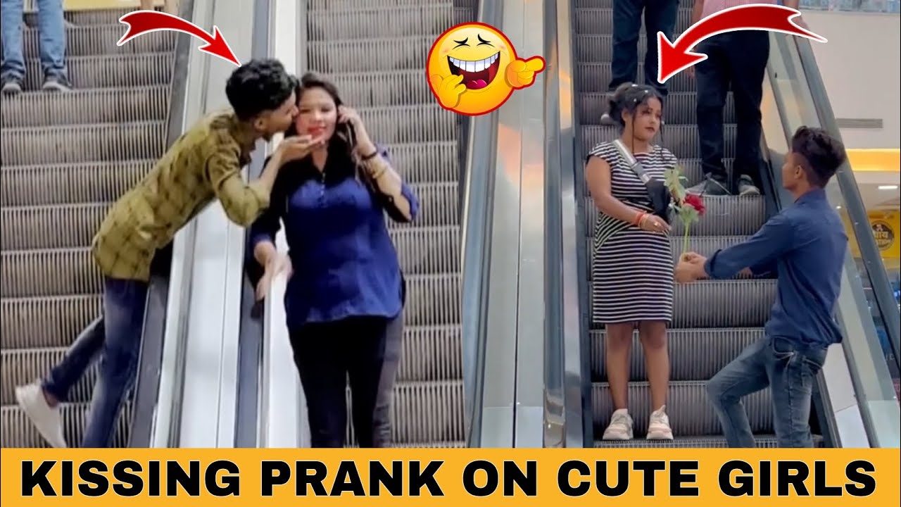 KISSING PRANK 😘 ON CUTE GIRLS IN ESCALATOR BEST REACTION VIDEO PRANKSTAR VINOD