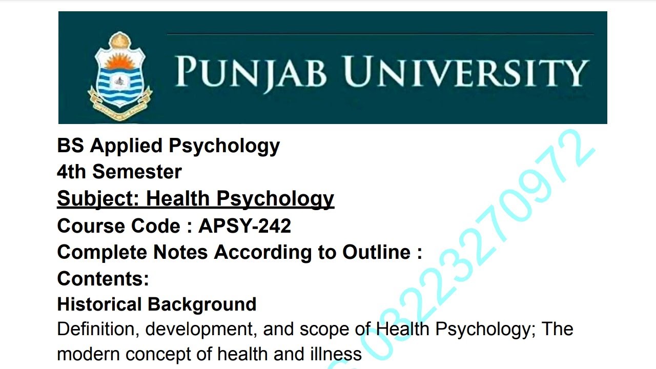 BS A-Psychology~ Apsy-242 | Health Psychology|4th Semester ~ Complete Notes According to Outline 