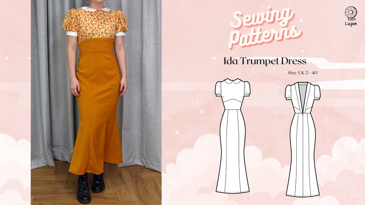 Ida Trumpet Dress Sewing Video  // Digital PDF Sewing Pattern Size UK 2-40 // Luyion