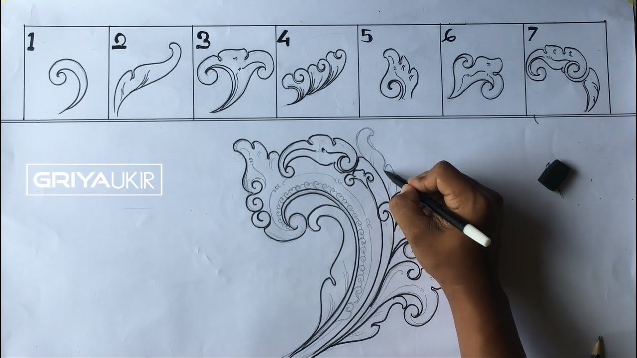 cara cepat menggambar daun pokok motif majapahit