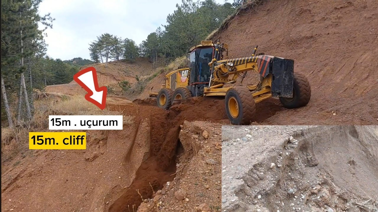 CAT 140M DERE CANAVARI _RIVER MONSTER/yol kaymış _the road has slipped/zorlu iş