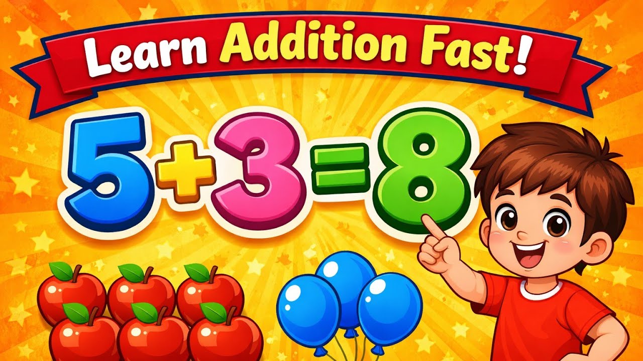 5 + 3 = 8 | Easy Addition for Kids | Fun Math Learning Video #AdditionForKids#EasyMath#MathShorts