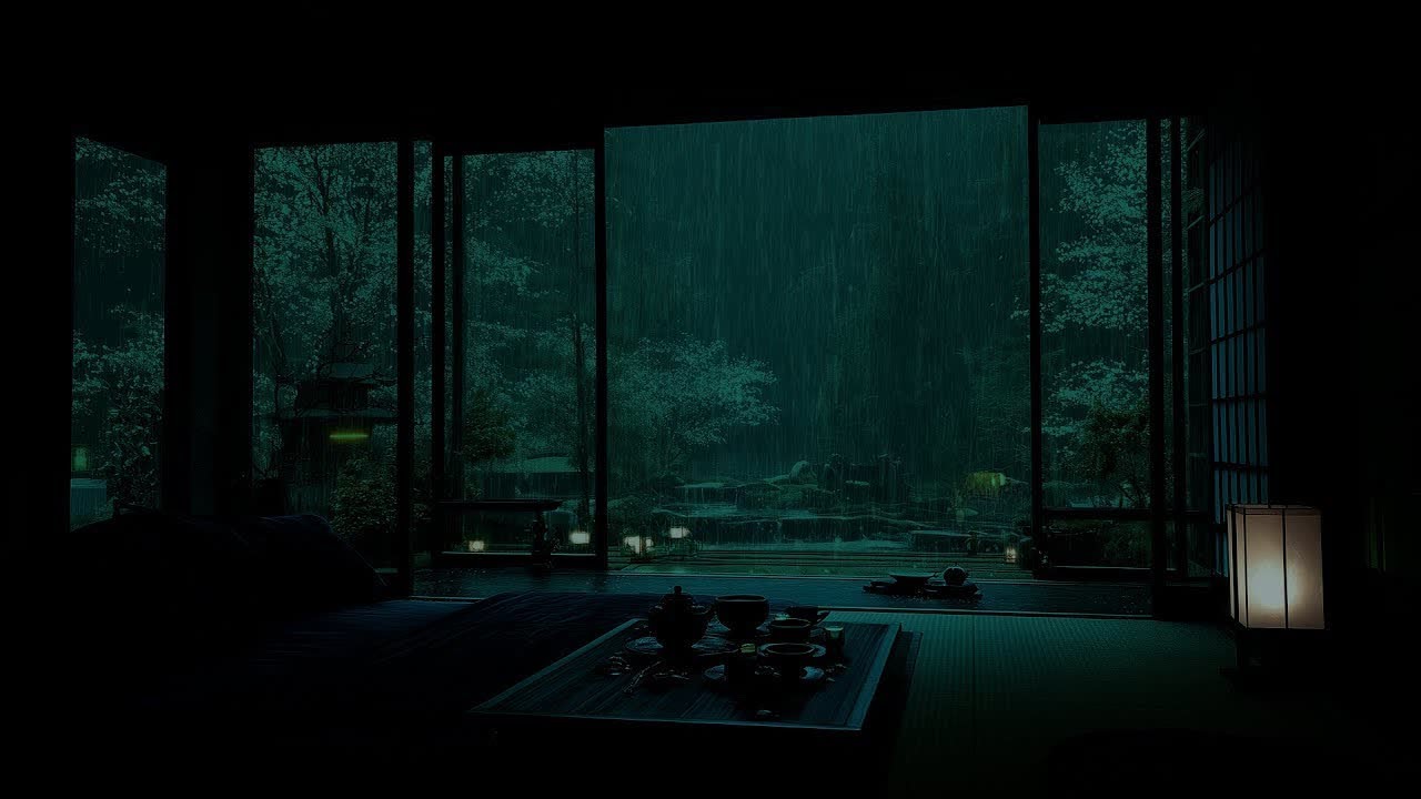Gentle Rain Sounds in a Dark Bedroom  - Peaceful Japanese Garden Ambience for Deep Sleep