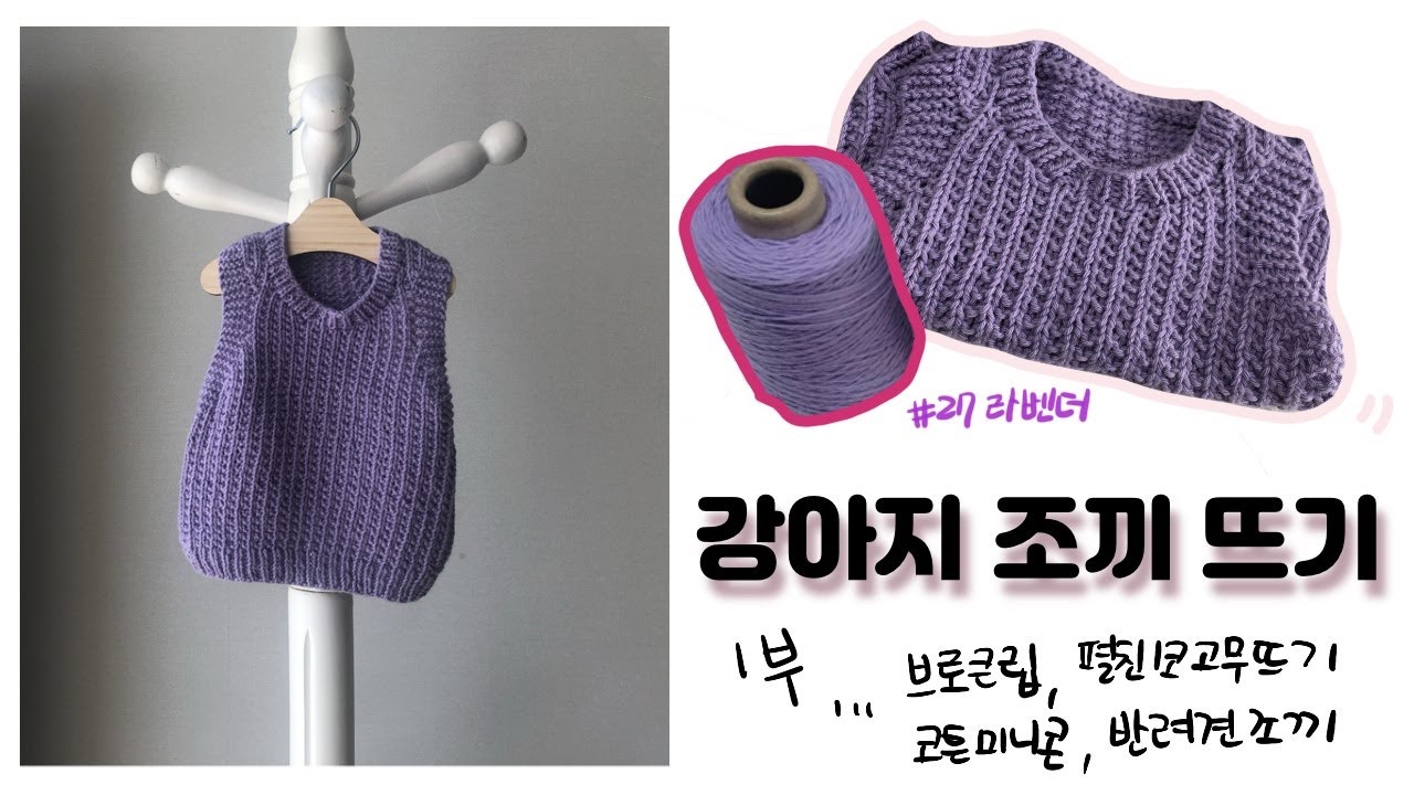 [대바늘]강아지조끼뜨기1부/펼쳐진1코고무뜨기/브로큰립뜨기/코튼미니콘으로반려견조끼뜨기