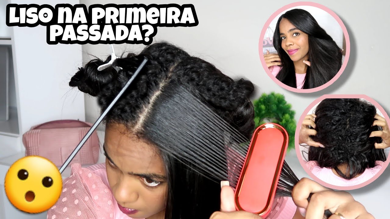 ESCOVA ALISADORA no CABELO com a RAIZ ALTA  e SUPER CRESPA ! será que funciona?