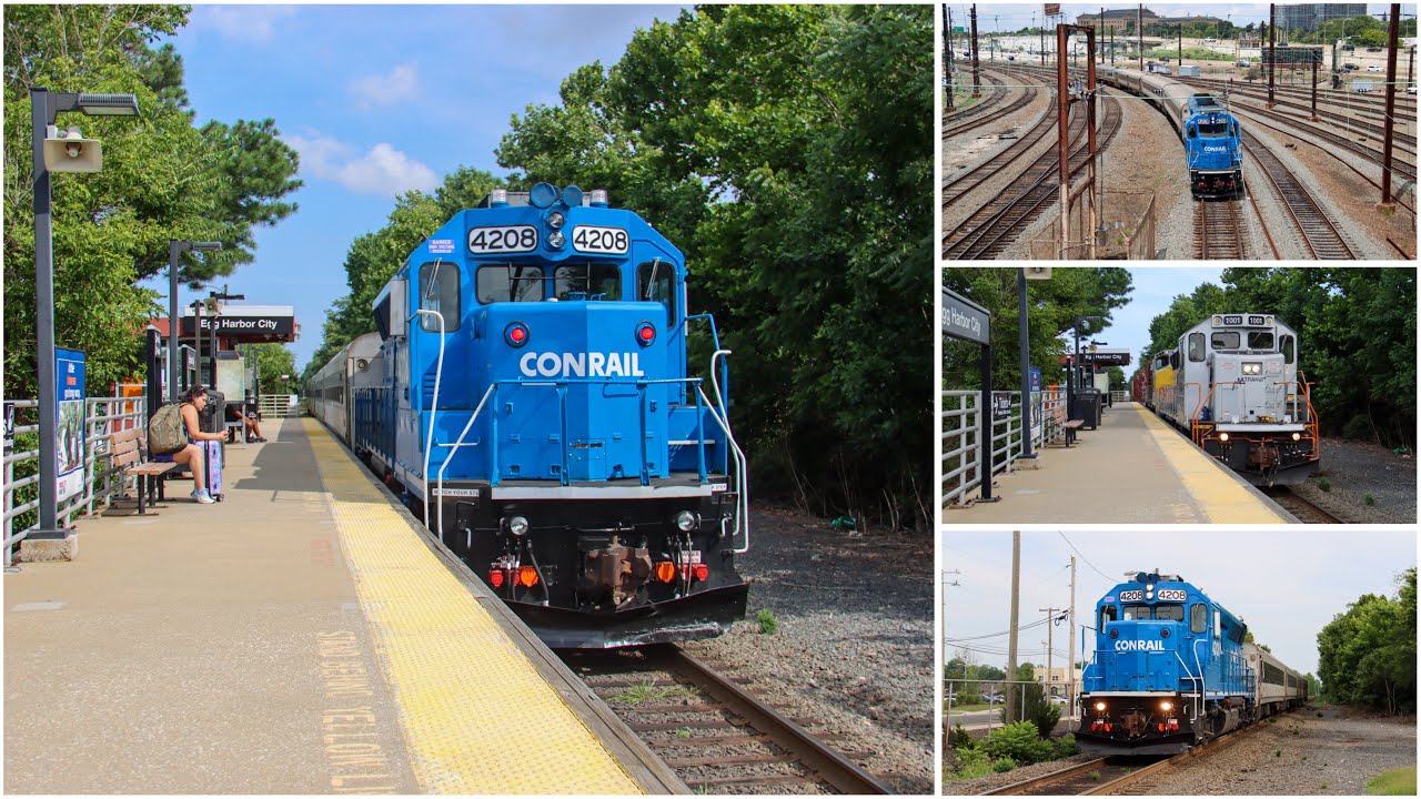 2 Trains on On NJT’S Atlantic City Line at Egg Harbor City Ft. GP40PH-2B #4208 Conrail HU 07/16/25