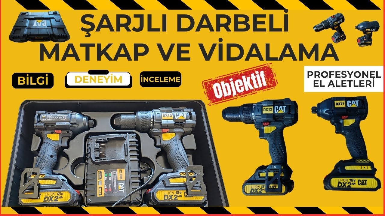 Cat DX12K & DX71 Kömürsüz Profesyonel Şarjlı Darbeli Matkap ve 201 Parça Delme ve Vidalama Uçları