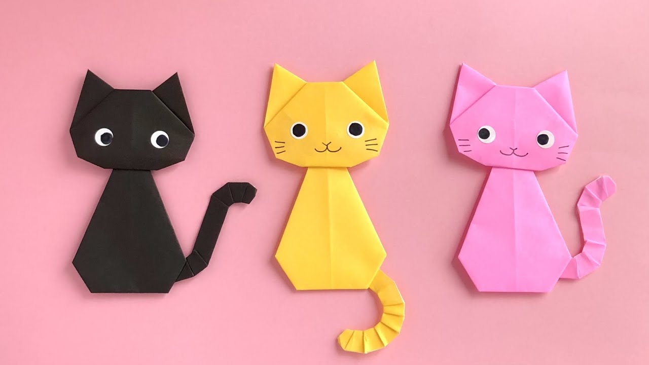 【折り紙】ねこの作り方（しっぽの形をアレンジできます）ハロウィンの黒猫にも
