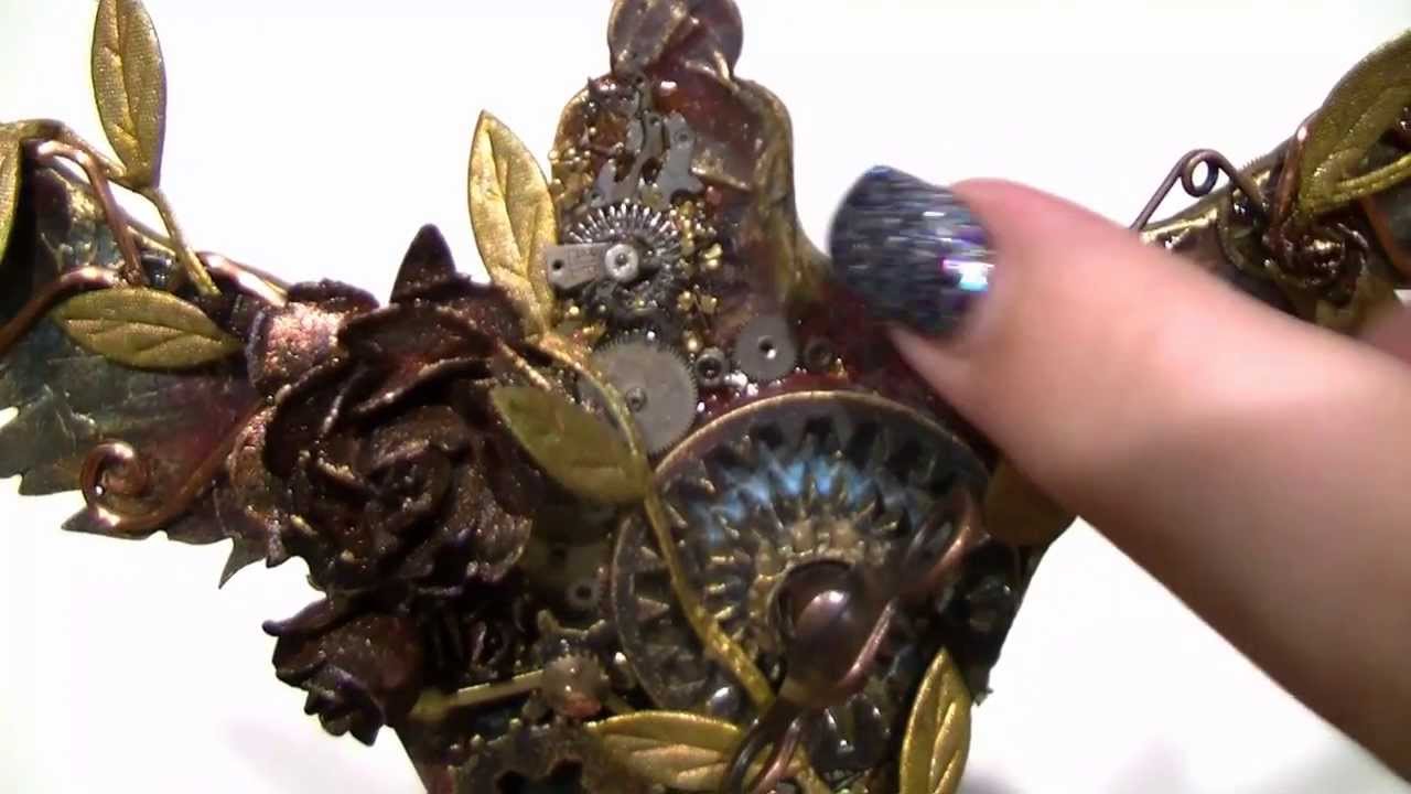 Mixed Media Steampunked Dressform using Tim Holtz Distress Paints, Watch Parts and Starbursts