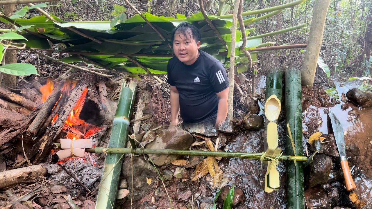 SOLO Camping with Hmong's pork BBQ | Lao Jungle Secret