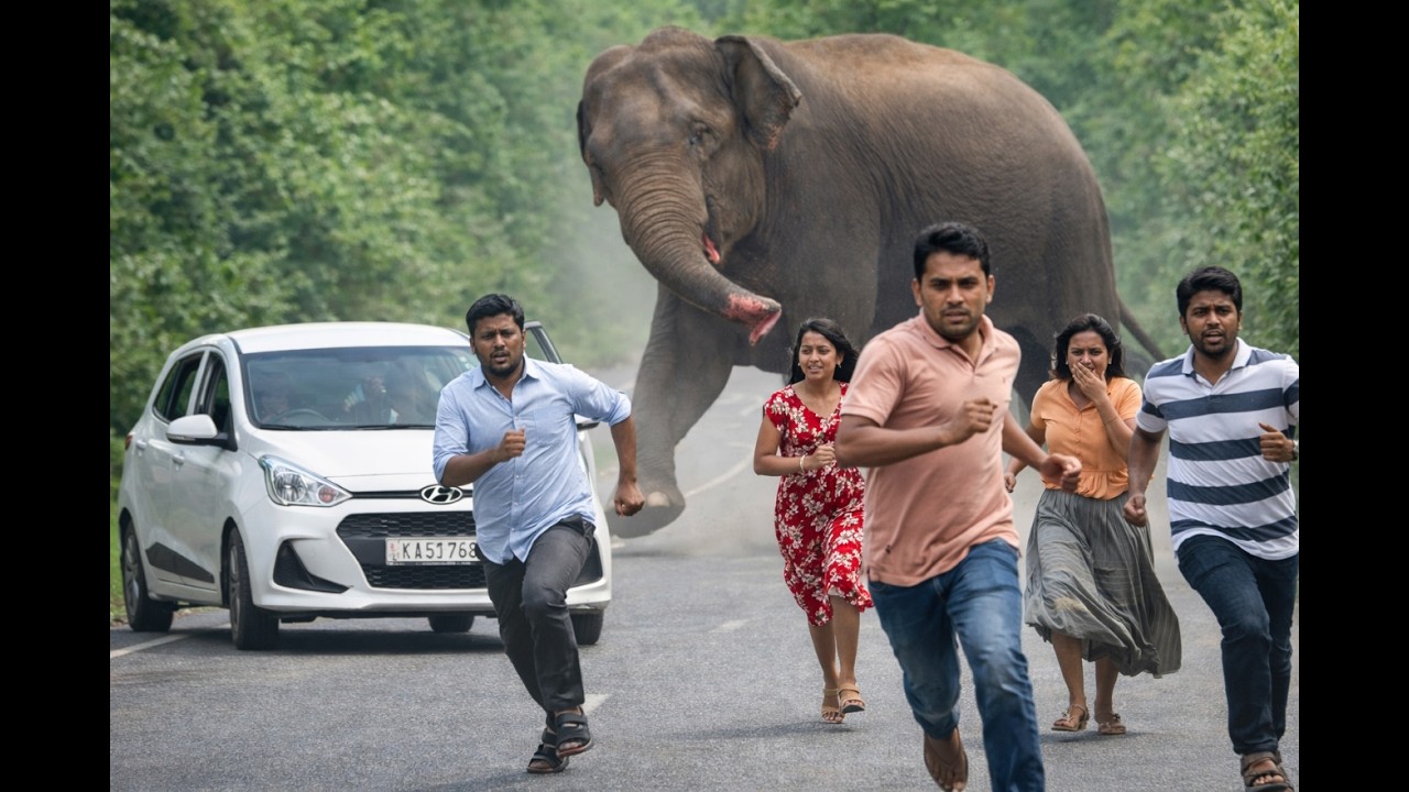 Panic on the Forest Highway 🐘 | People Run as Elephant Takes Over the Road