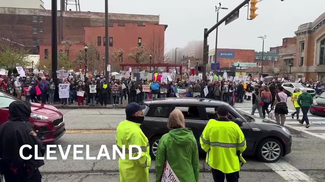 Protesters against Trump, Musk gather at ‘Hands Off!’ rallies across NE Ohio