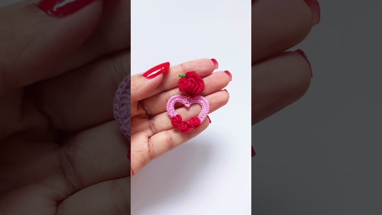 BEAUTIFUL ROSE HEART SHAPED CROCHET EARRINGS | Cute Handmade DIY Jewelry Art